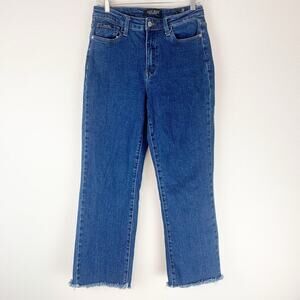 Judy Blue Jeans 7/28 Straight Cropped Blue Stretch Denim‎ Raw Hem Altered